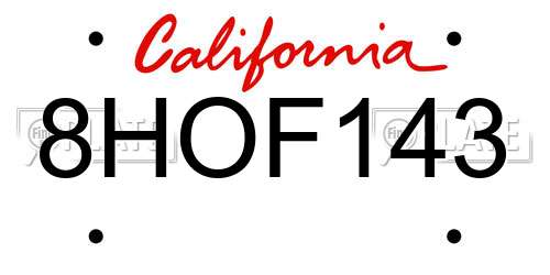 8HOF143 California License Plate