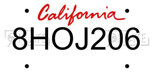 8HOJ206 California License Plate