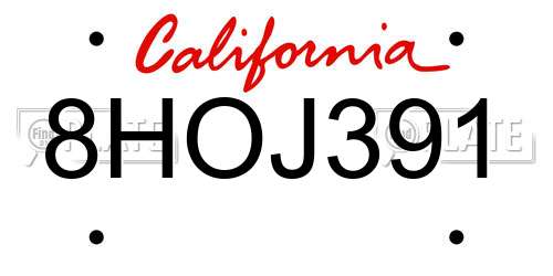 8HOJ391 California License Plate