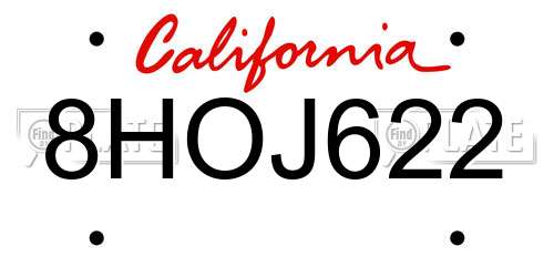 8HOJ622 California License Plate