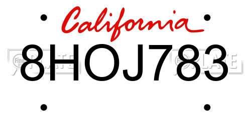 8HOJ783 California License Plate