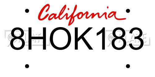 8HOK183 California License Plate