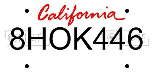 8HOK446 California License Plate