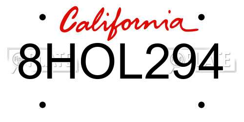 8HOL294 California License Plate