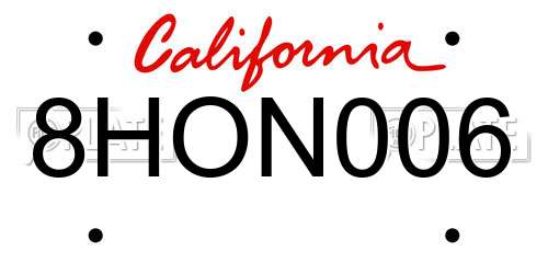 8HON006 California License Plate
