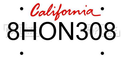 8HON308 California License Plate