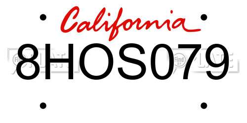 8HOS079 California License Plate