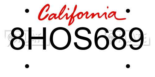 8HOS689 California License Plate
