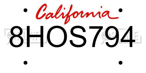 8HOS794 California License Plate