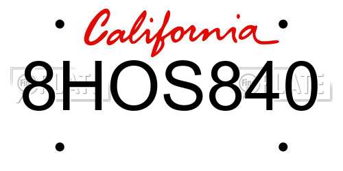 8HOS840 California License Plate
