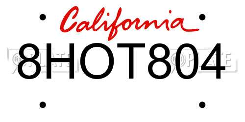 8HOT804 California License Plate