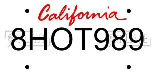 8HOT989 California License Plate