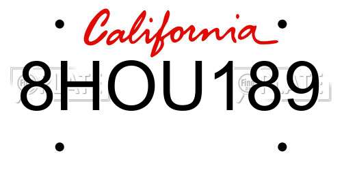 8HOU189 California License Plate