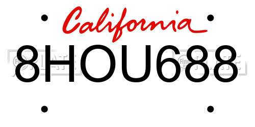 8HOU688 California License Plate