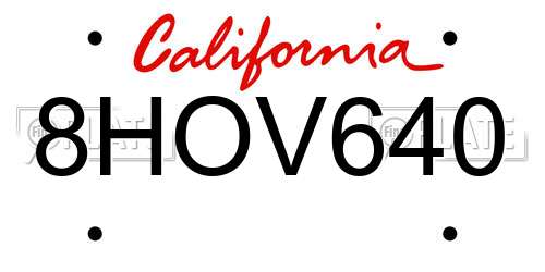 8HOV640 California License Plate