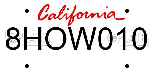 8HOW010 California License Plate