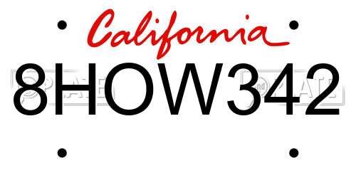 8HOW342 California License Plate