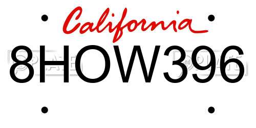 8HOW396 California License Plate