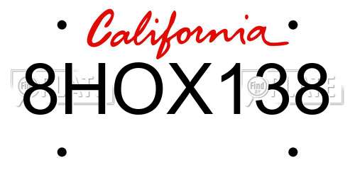 8HOX138 California License Plate