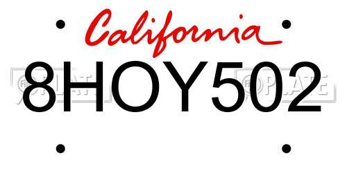 8HOY502 California License Plate