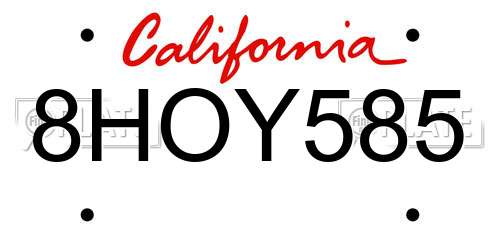 8HOY585 California License Plate