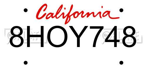8HOY748 California License Plate