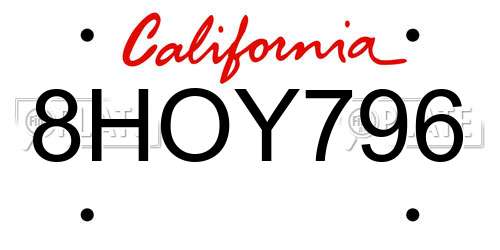 8HOY796 California License Plate