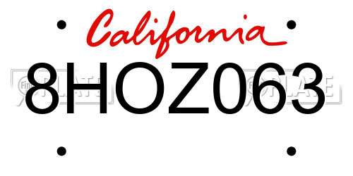 8HOZ063 California License Plate