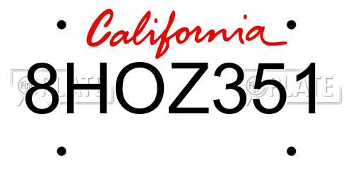8HOZ351 California License Plate