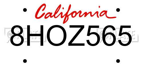 8HOZ565 California License Plate