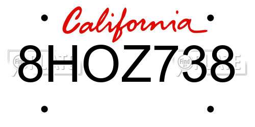 8HOZ738 California License Plate