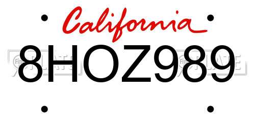8HOZ989 California License Plate
