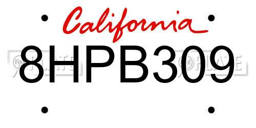 8HPB309 California License Plate