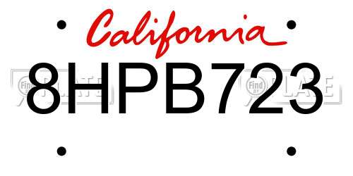 8HPB723 California License Plate