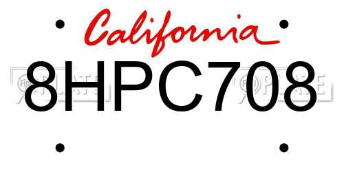 8HPC708 California License Plate