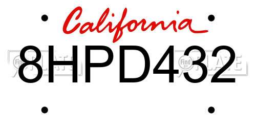 8HPD432 California License Plate