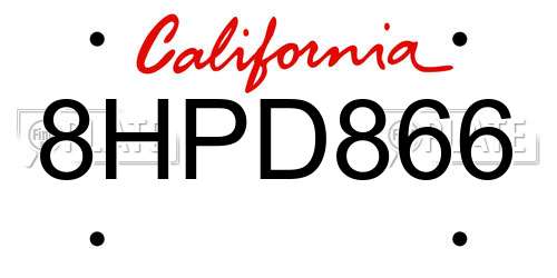 8HPD866 California License Plate