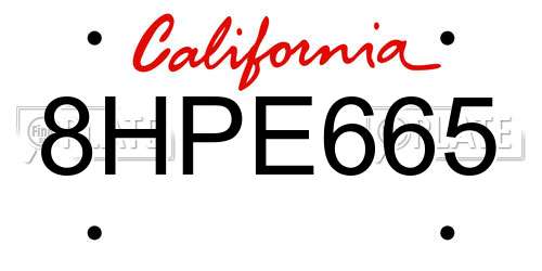 8HPE665 California License Plate