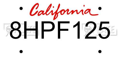 8HPF125 California License Plate