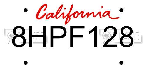 8HPF128 California License Plate