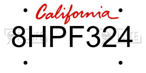 8HPF324 California License Plate