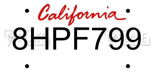 8HPF799 California License Plate