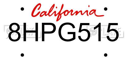 8HPG515 California License Plate
