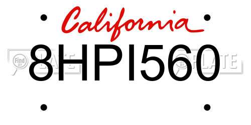8HPI560 California License Plate