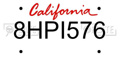 8HPI576 California License Plate
