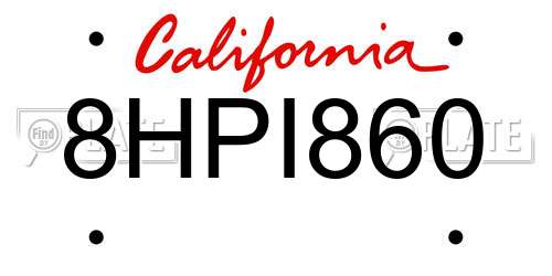 8HPI860 California License Plate