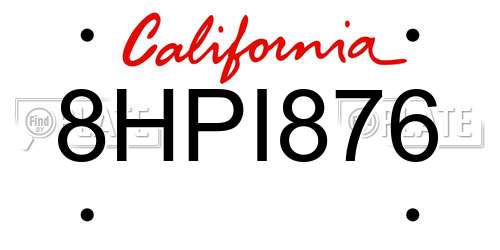 8HPI876 California License Plate