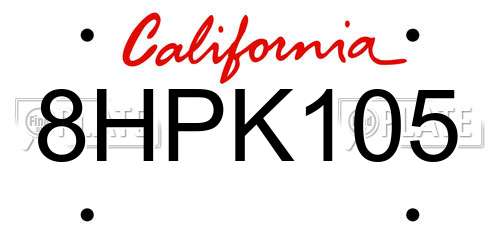 8HPK105 California License Plate