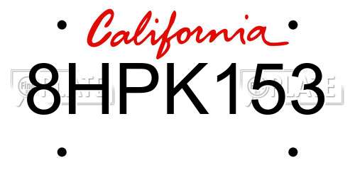 8HPK153 California License Plate