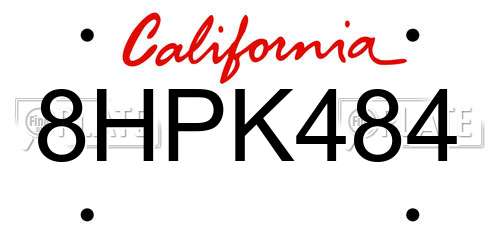 8HPK484 California License Plate
